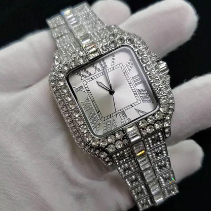 Luxury Diamond Watch Men Hip Hop Bling Iced Out Quartz Watches Fashion Blue Dial Silver Shiny Party Jewelry Relojes Dropshipping - Empire P.E