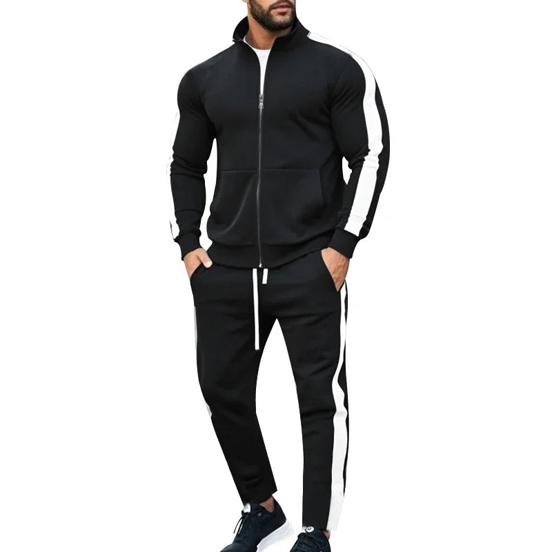 Mens Autumn Fashion Side Striped Jackets And Pants Two Piece Sets