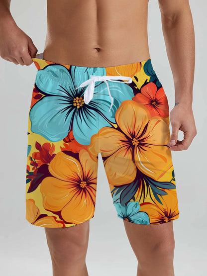 Hawaiian Men's Tropical Plant 3D Printed Swin Trunks