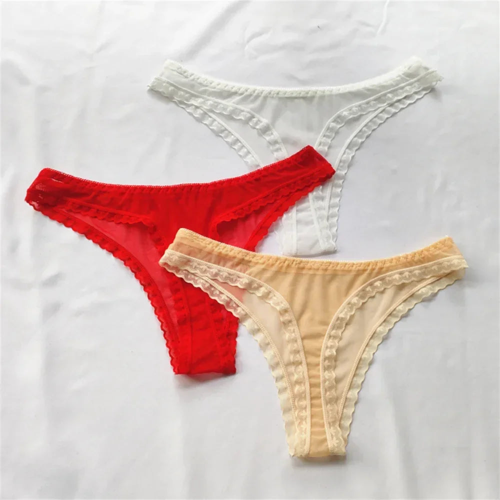 3pcs/set Transparent Thong Panties Sexy Lace G-string - Empire P.E