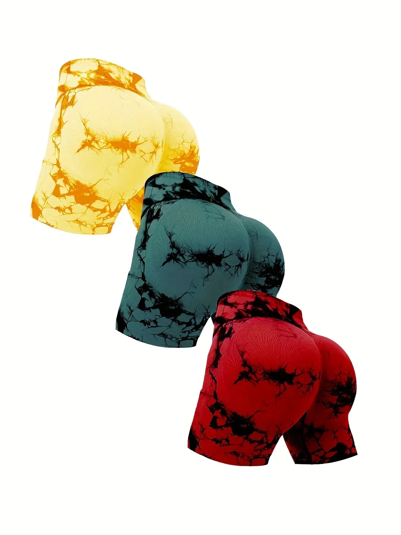 3pcs women's sports  tie dye shorts