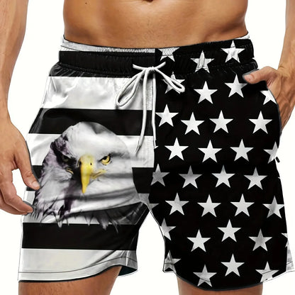 American Flag Print Swimwear Shorts