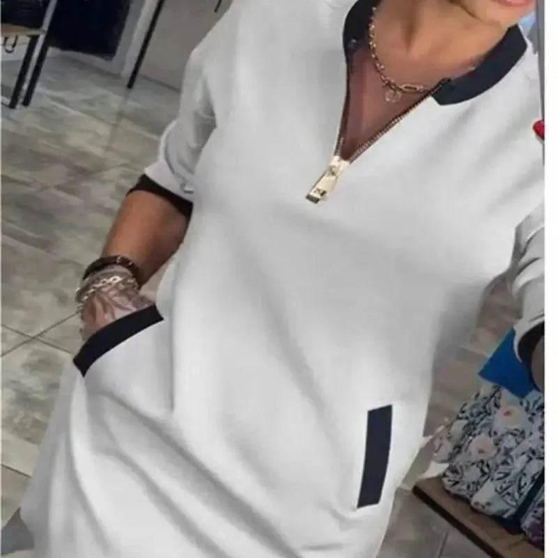 Plus-size women's autumn and winter pure color zipper long sleeve - Empire P.E