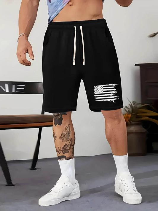 American Flag Print Men's Loose Large Drawstring Casual Minimalist Shorts Man Pants Casual Shorts Summer New In Men Clothing Thi - Empire P.E