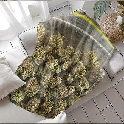 1PC Weed Plant-themed Digital Printed Flannel Blanket - 100% Polyester Fiber