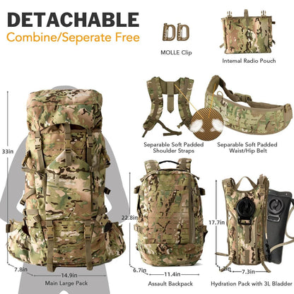 Military ILBE Army Large Rucksack with Detacheable Tactical Assault Backpack - Empire P.E