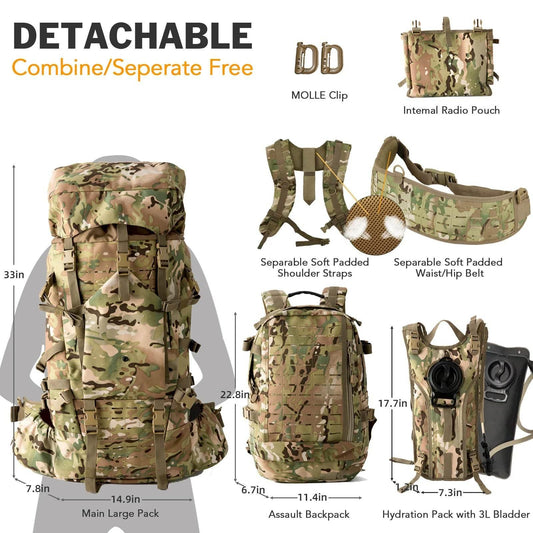 Military ILBE Army Large Rucksack with Detacheable Tactical Assault Backpack - Empire P.E