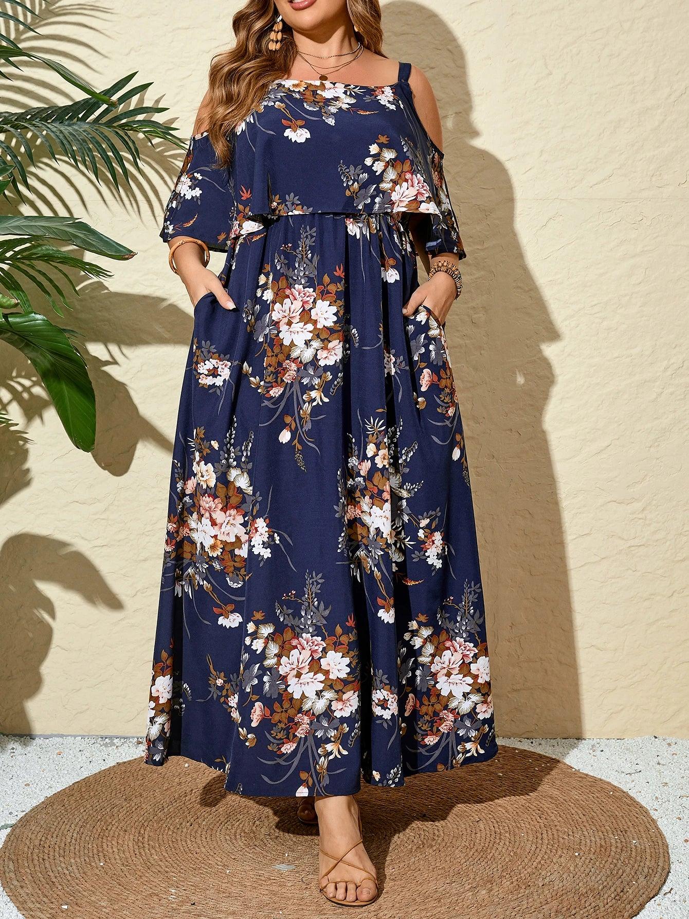 Plus Size Women's Boho Printed Floral Dress - Empire P.E