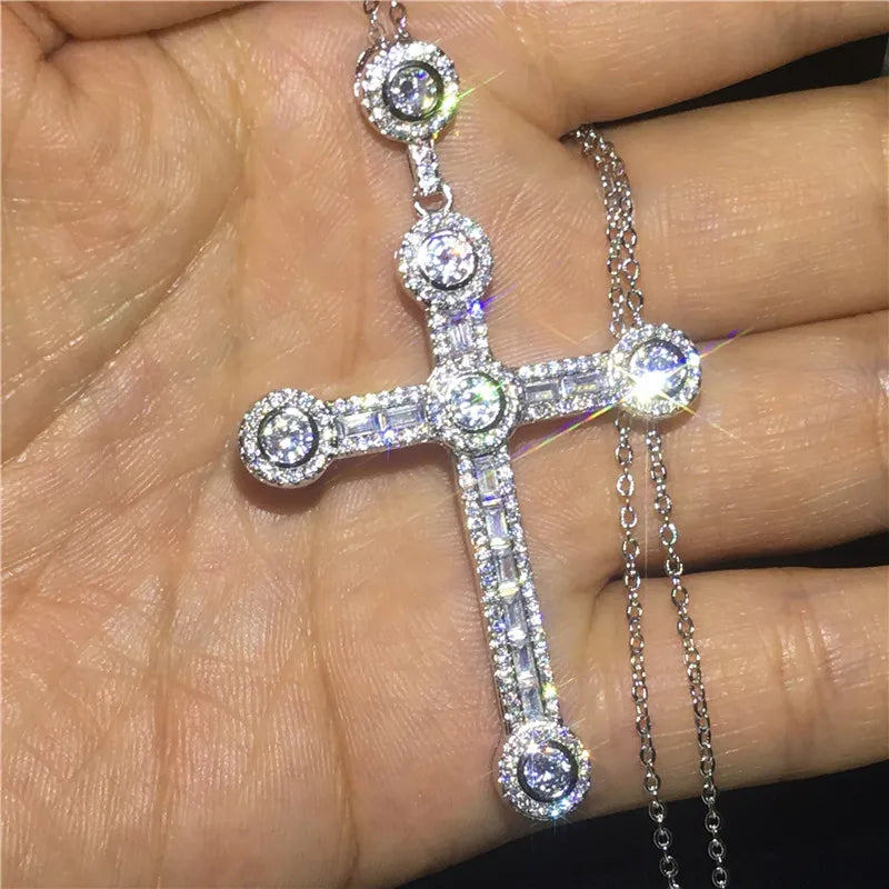 Luxury 925 Sterling Silver Cross Pendant Necklace