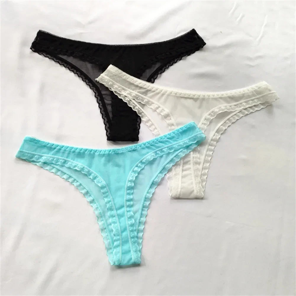 3pcs/set Transparent Thong Panties Sexy Lace G-string - Empire P.E
