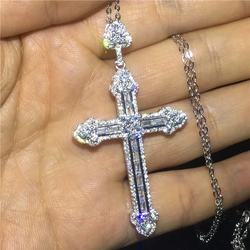 Luxury 925 Sterling Silver Cross Pendant Necklace