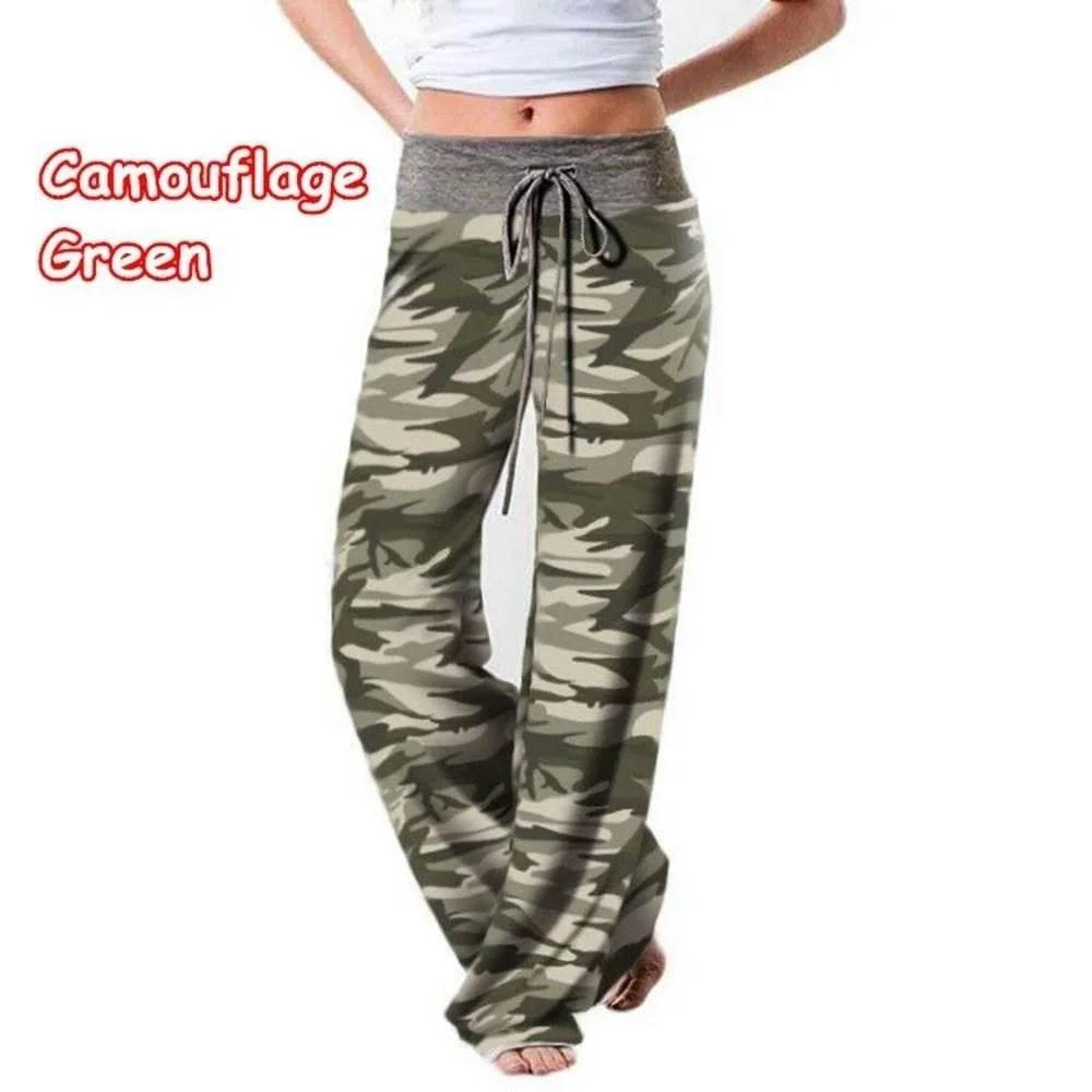 Plus Size L-8XL Fashion Women Casual Loose Stretch Printing Long Wide Leg Yoga Pants Drawstring Lounge Pants Pajama Pants - Empire P.E