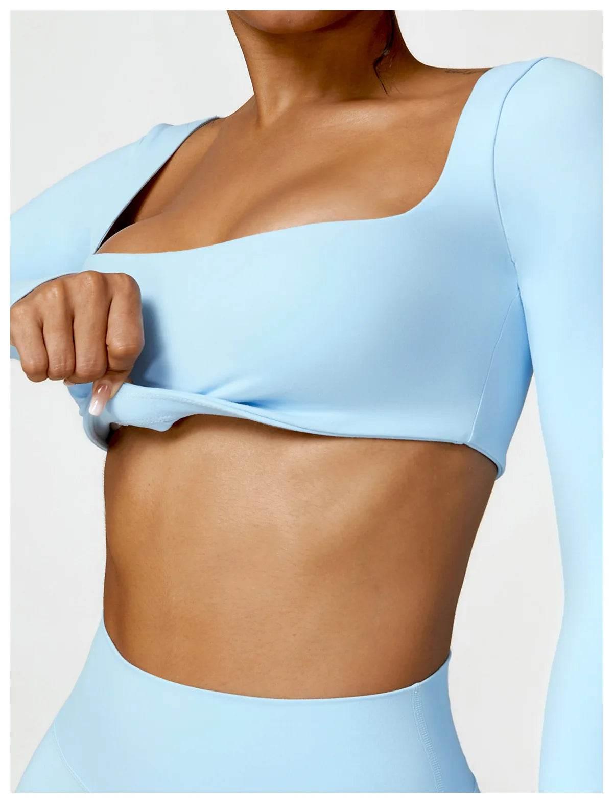 Hearuisavy 2PCS Long Sleeve Gym Set Women Yoga Clothes Quick-Drying Sportswear Running Leggings Workout Sports Crop Top Women - Empire P.E