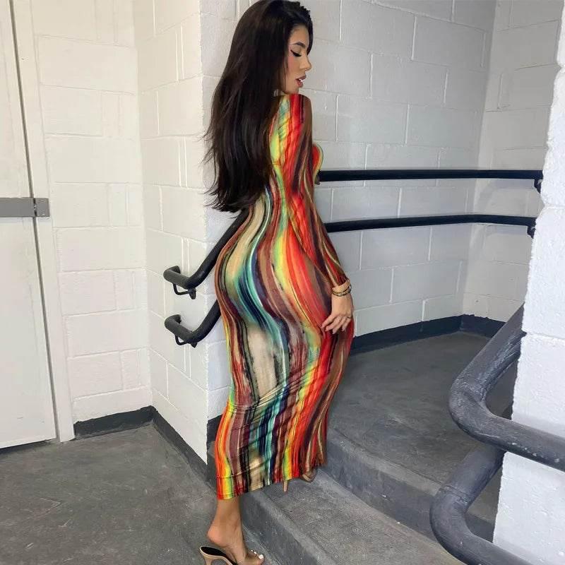 Spring And Summer Dresses For Women Chest Wrap Printed Off Shoulder Bandage Slim Sexy Long Dress 2023 New Fashion party MsChuh - Empire P.E