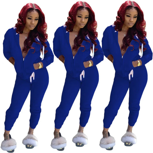 2 Pieces Set Women Fall Hot Style Pure Color Fleece two piece set - Empire P.E