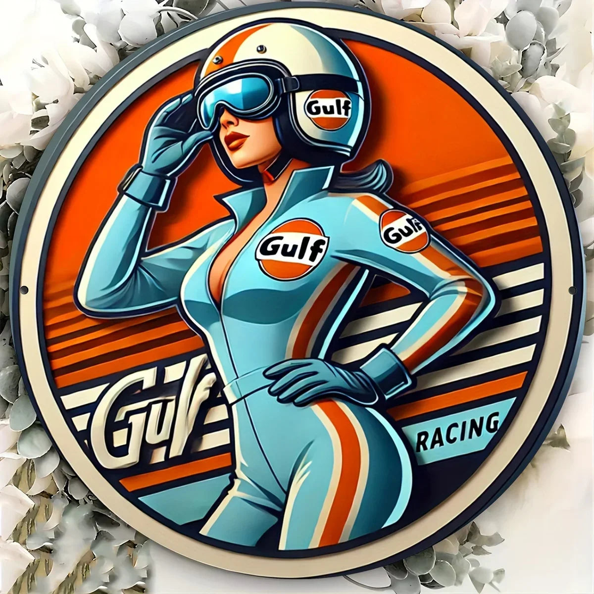 Vintage Gulf Racing Metal Wall Decor Sign | 8x8 Inch Aluminum Art Plate
