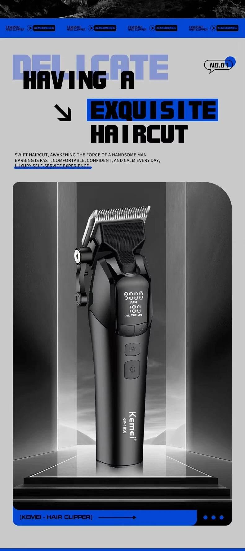 Kemei KM-1858 9000RPM 10W Hair Clipper,KM-264 Rechargeable Electric Trimmer,Original KM-T95 Shaver For Men Barber Clippers Kit - Empire P.E
