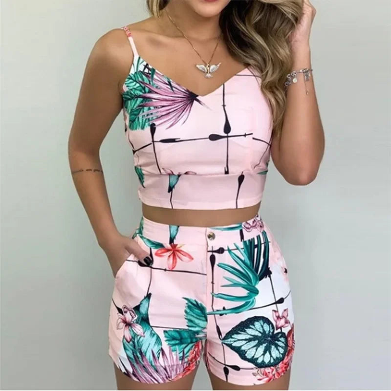 Floral Print Top Pants Set Loungewear Shorts Casual Outfits - Empire P.E