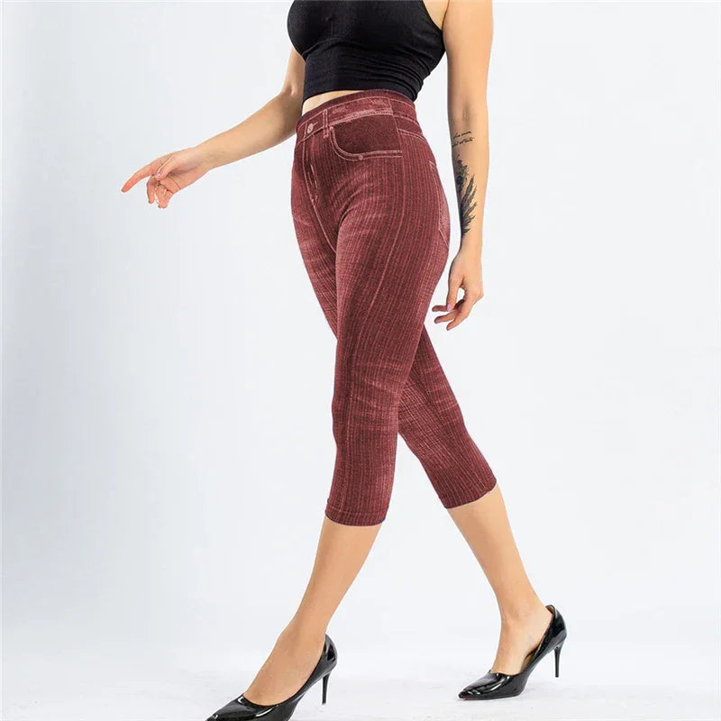 Women Denim Print Leggings Fashion Slim Leggings - Empire P.E