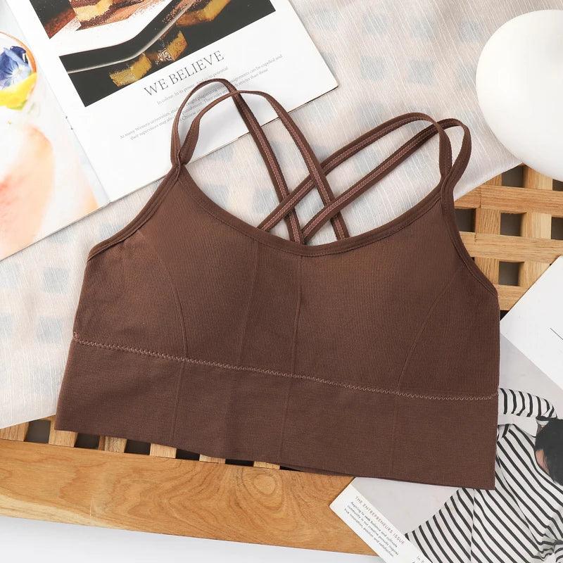 Sexy Women Tops Back Cross Strap Tank Top Push Up Running Sports Bra Breathable Soft Fitness Beauty Solid Color Yoga Bra - Empire P.E