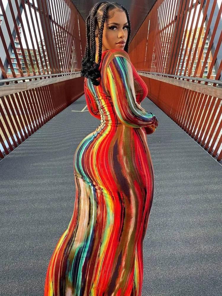 Spring And Summer Dresses For Women Chest Wrap Printed Off Shoulder Bandage Slim Sexy Long Dress 2023 New Fashion party MsChuh - Empire P.E