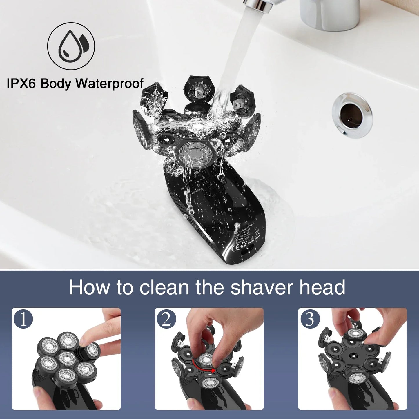 Kensen 5 In 1 Electric Shaver 7D Floating Cutter Head Rechargeable Shaver Kit For Men IPX6 Waterproof Beard Trimmer head shavers - Empire P.E