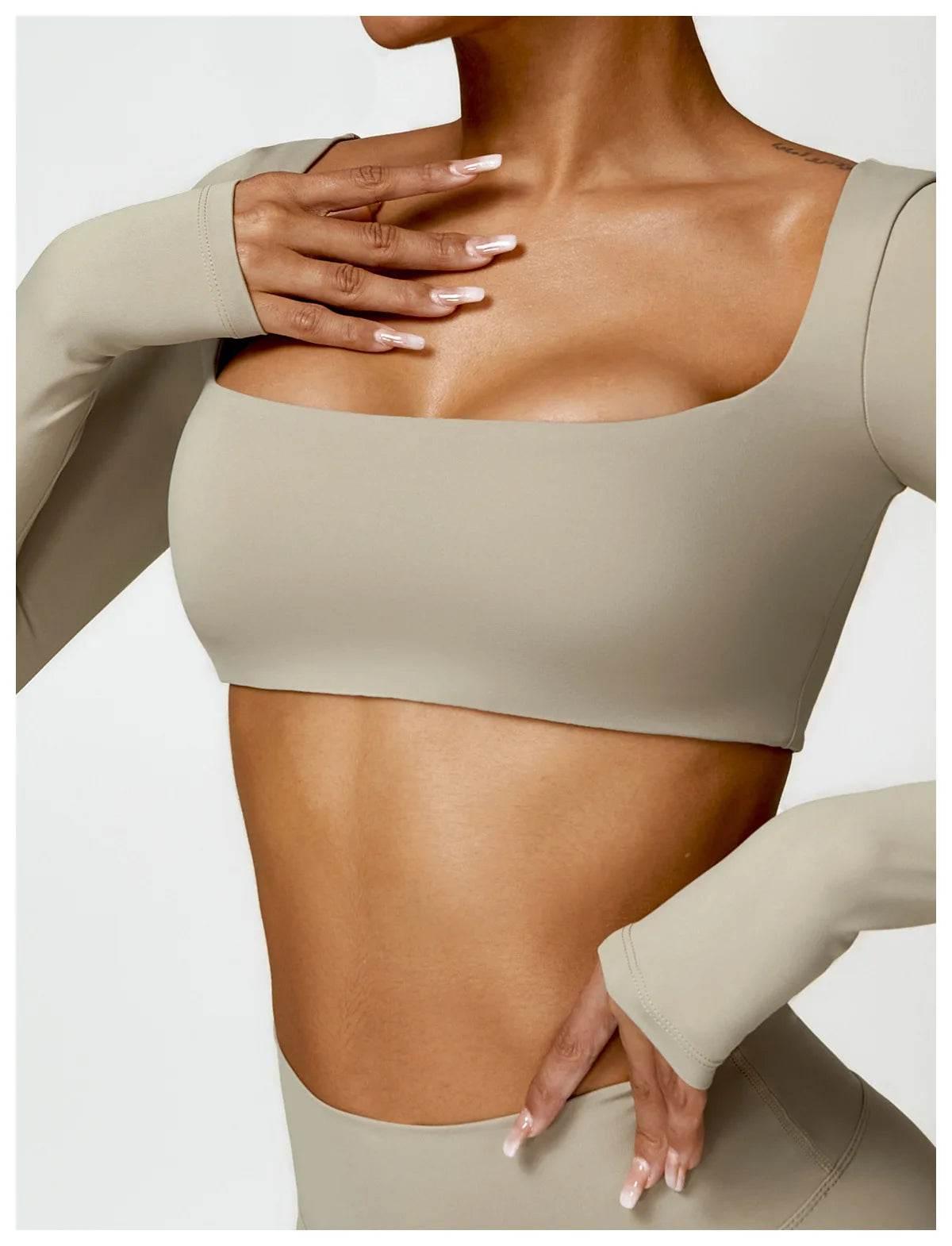 Hearuisavy 2PCS Long Sleeve Gym Set Women Yoga Clothes Quick-Drying Sportswear Running Leggings Workout Sports Crop Top Women - Empire P.E
