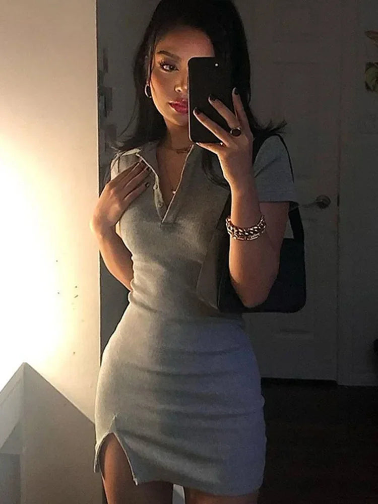 Short Sleeve Slit Sexy Mini Dress - Empire P.E