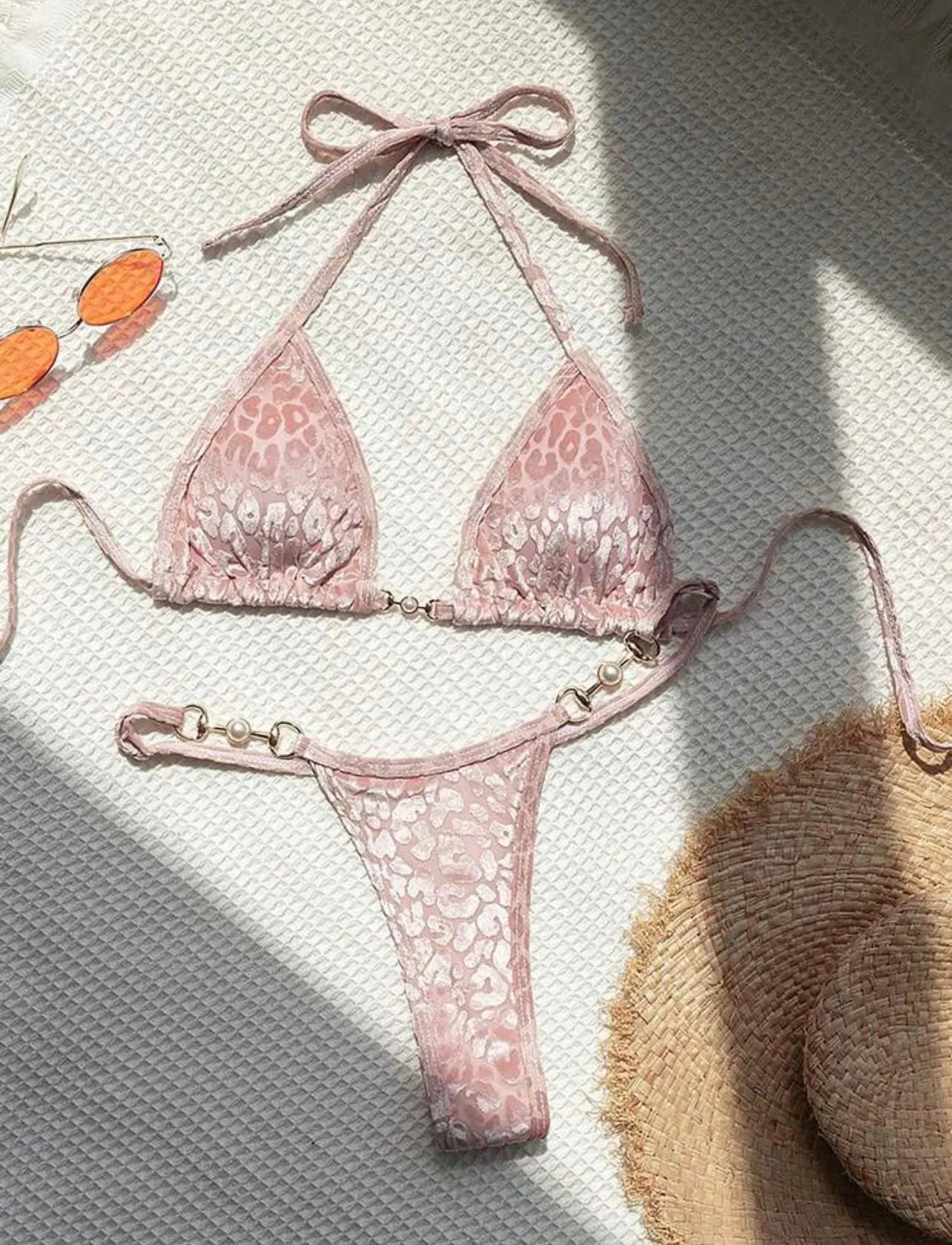 Sexy Leopard Velvet Mini Micro Thong Bikinis
