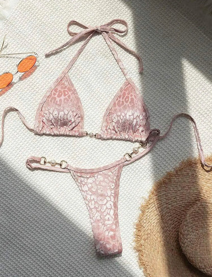 Sexy Leopard Velvet Mini Micro Thong Bikinis