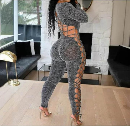 Sexy Jumpsuit Woman Allover Print Lace-up Side - Empire P.E