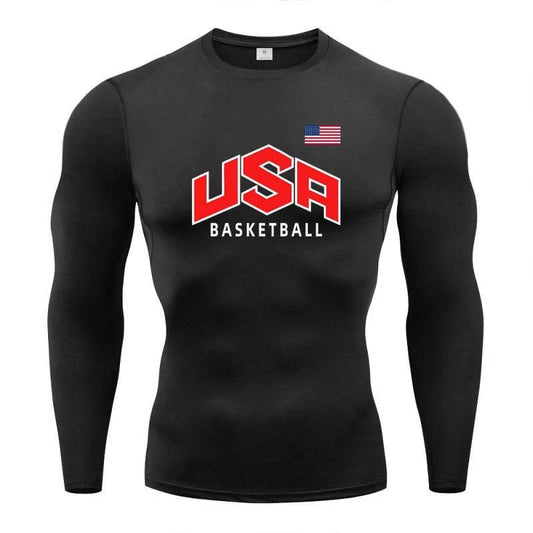 Usa Flag Basketball Athletic Men Running T-Shirt Compression Long Sleeve T Shirt Workout Bodybuilding Fitness Quick Dry Rashgard - Empire P.E