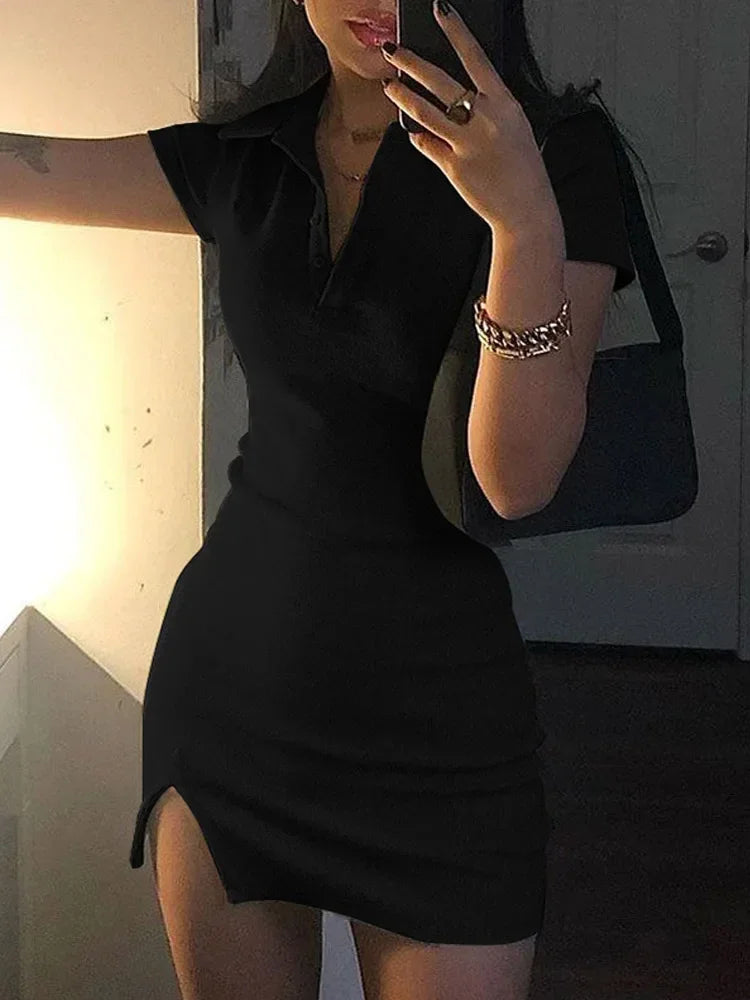 Short Sleeve Slit Sexy Mini Dress - Empire P.E