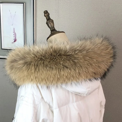 100% Real Raccoon Fur Collar Coat