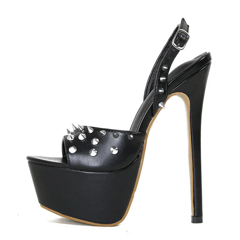 Metal Rivet Back Buckle Strap High Heels - Empire P.E