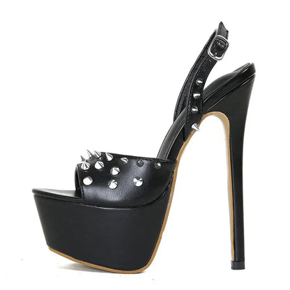 Metal Rivet Back Buckle Strap High Heels - Empire P.E