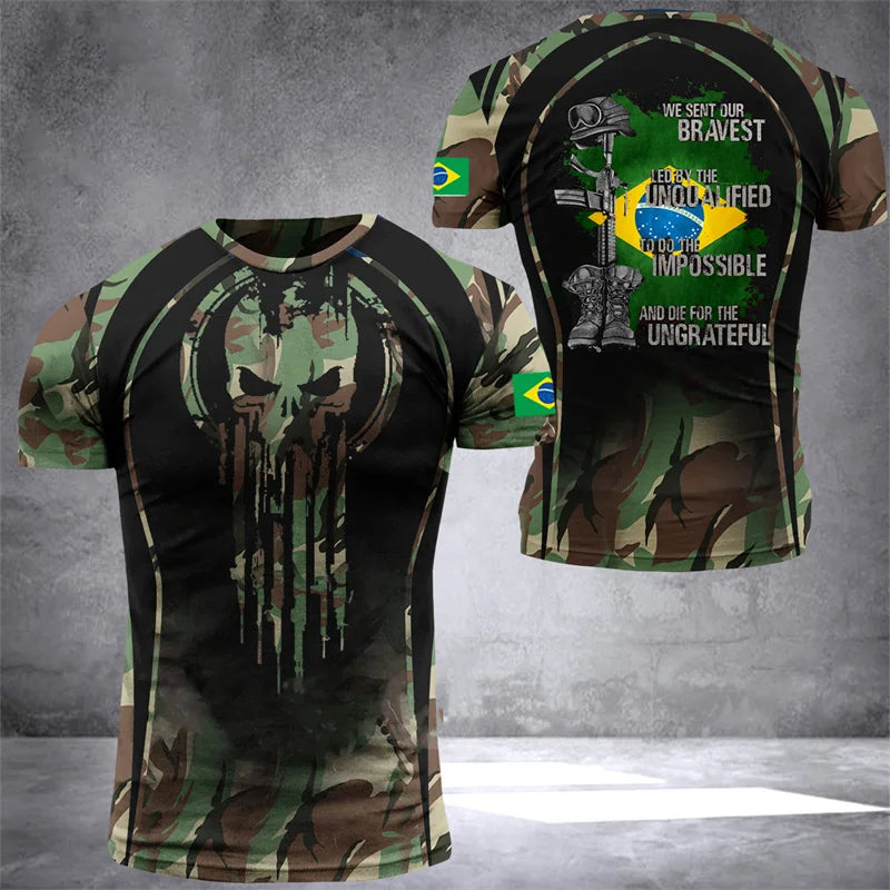 Brazil Flag Men's T-Shirt 3D Print Brazilian T Shirt Summer Oversized Jersey Camo Veterans Short Sleeve Sports Tactical Tee Tops - Empire P.E