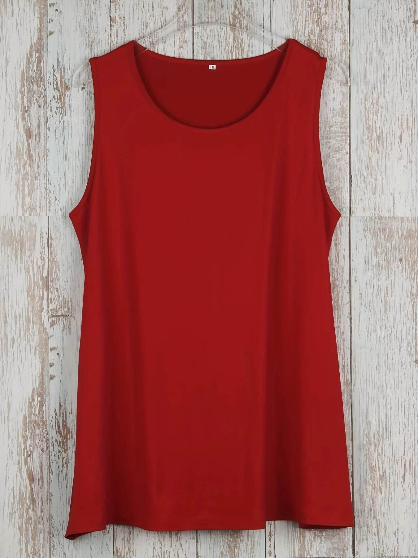 Plus Size Simple Solid Tank Top Casual Crew Neck Sleeveless Tank Top - Empire P.E