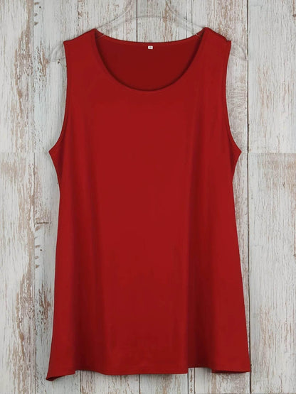 Plus Size Simple Solid Tank Top Casual Crew Neck Sleeveless Tank Top - Empire P.E