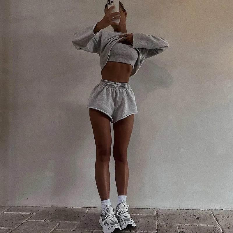 2025 New Sport Wear High Street Track Suits Sweatshirt Shorts Sets New Matching Sets 3 Pieces Set Women's Suits - Empire P.E