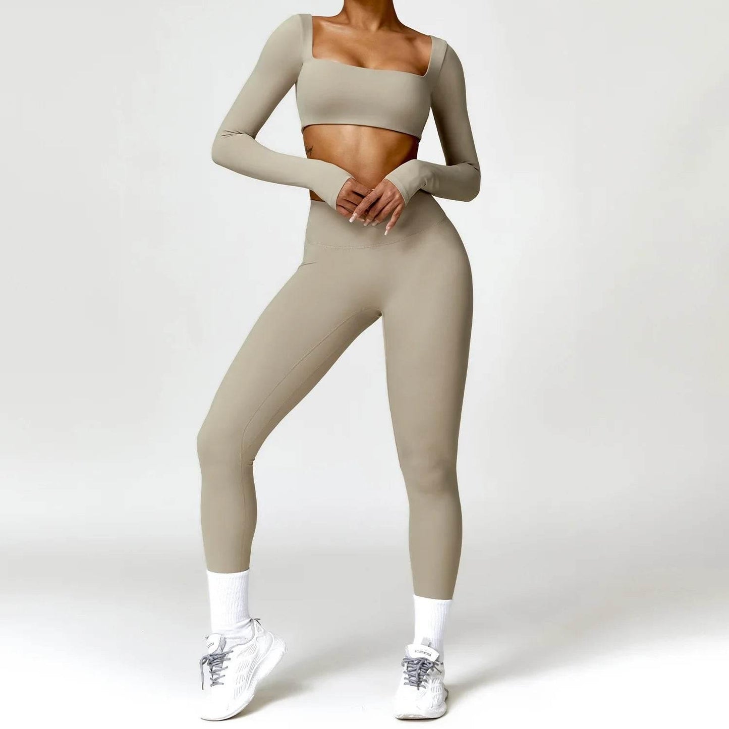 Hearuisavy 2PCS Long Sleeve Gym Set Women Yoga Clothes Quick-Drying Sportswear Running Leggings Workout Sports Crop Top Women - Empire P.E