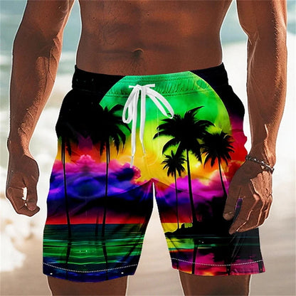 2025 Summer 3D Printed Coconut Trees Graphic Swimming Trunks