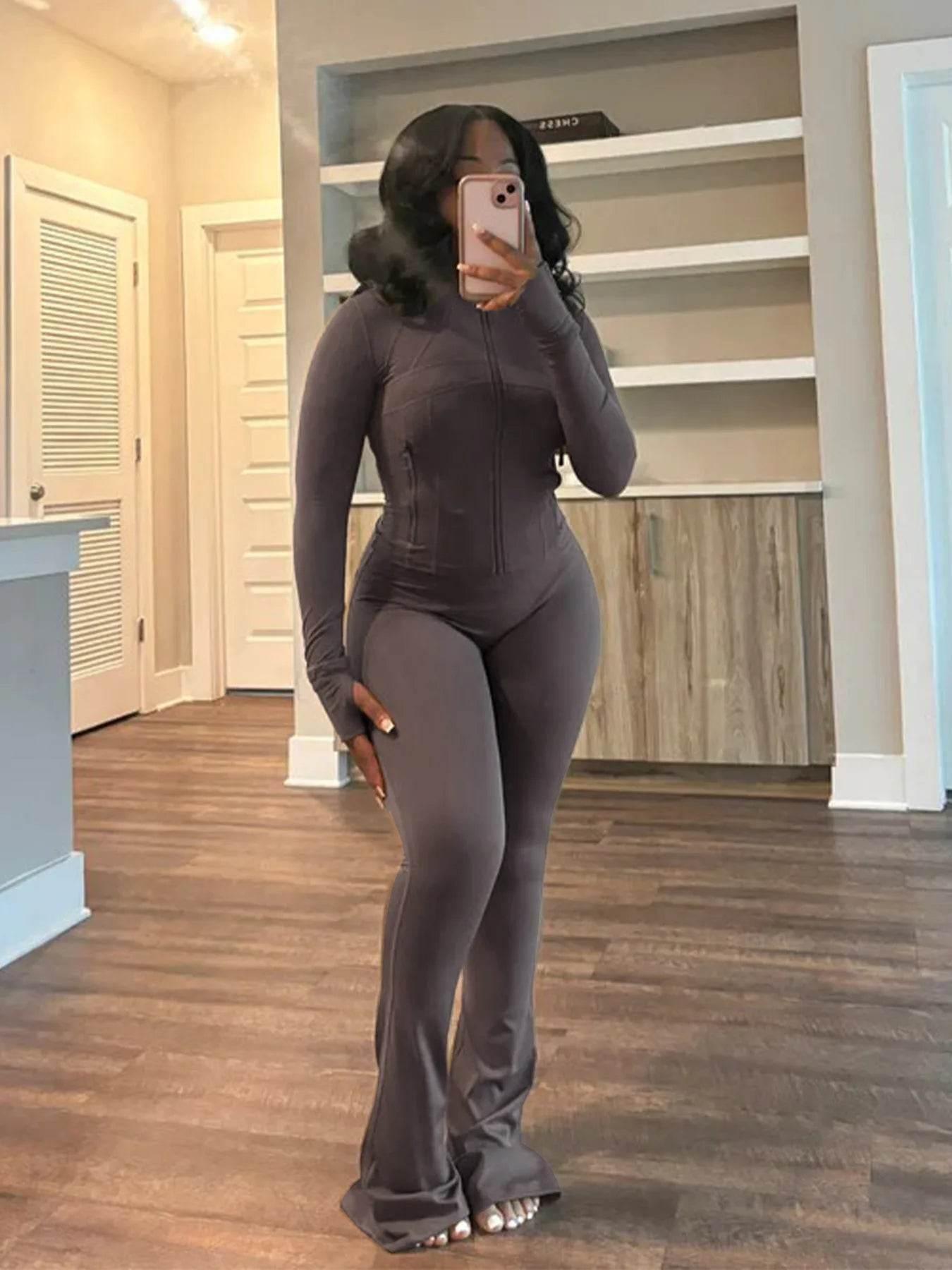 Women 2 Two Piece Outfits Casual Sports Workout Sets Bodycon Tracksuit Long Sleeve Zip Up Jacket Jogger Matching Sweat Pants Set - Empire P.E