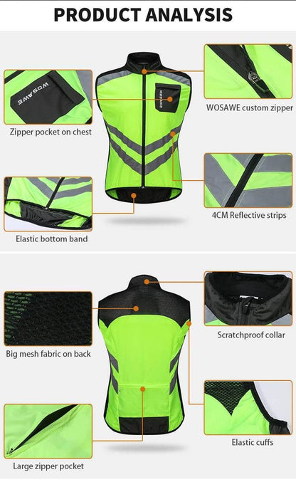 WOSAWE Cycling Vests Reflective Safety Vest Bicycle Sportswear Outdoor Running Breathable Jersey For Men Women Bike Wind Coat - Empire P.E