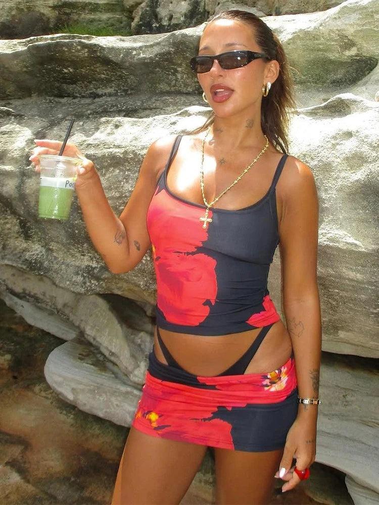 Nibber Beach Style Flower Print 2 Piece Set - Empire P.E