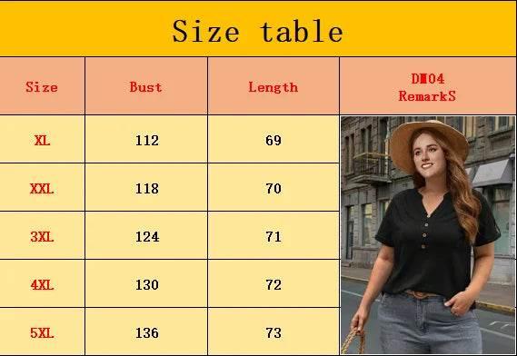plus sizebutton decorative t-shirt, casual V-neck short-sleeved t-shirt, women's large clothing - Empire P.E