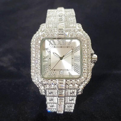 Luxury Diamond Watch Men Hip Hop Bling Iced Out Quartz Watches Fashion Blue Dial Silver Shiny Party Jewelry Relojes Dropshipping - Empire P.E