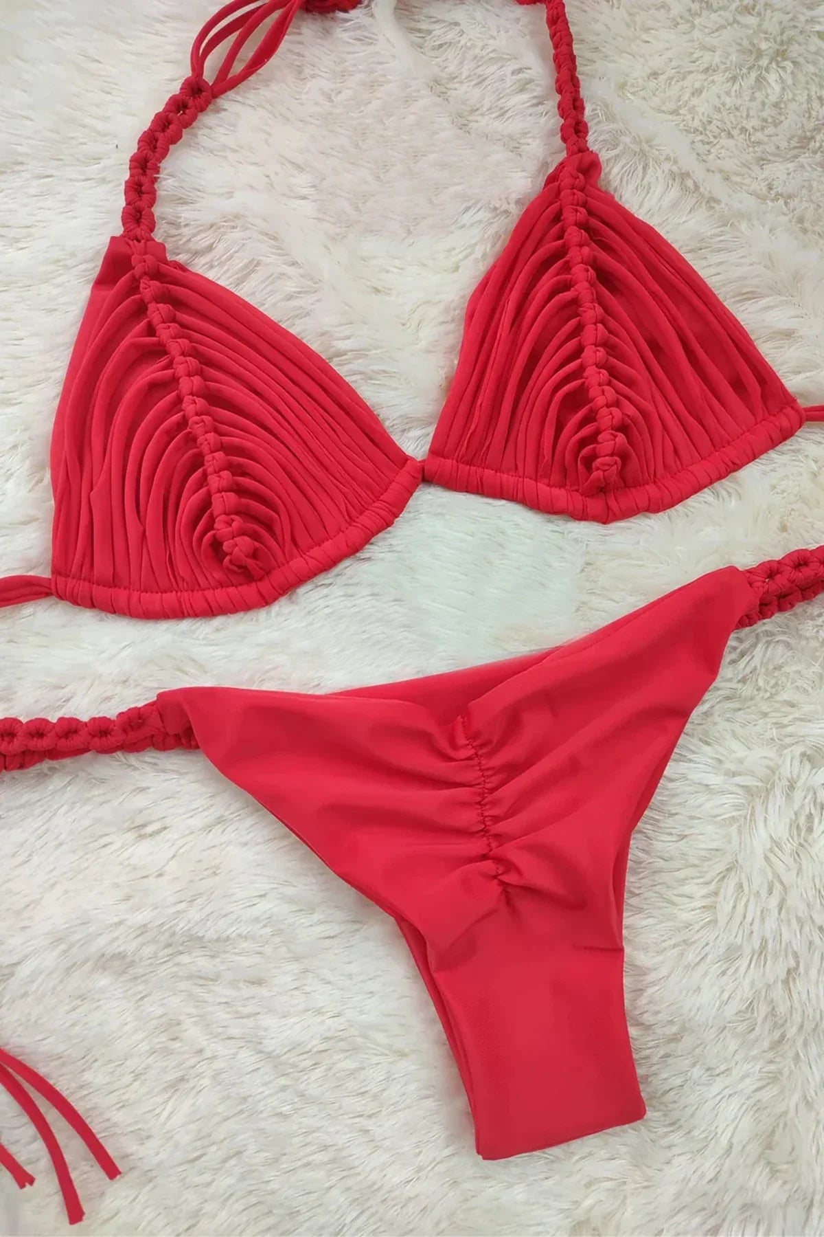 2025 New Bandage Stripe Brazilian Bikini Two Piece Set