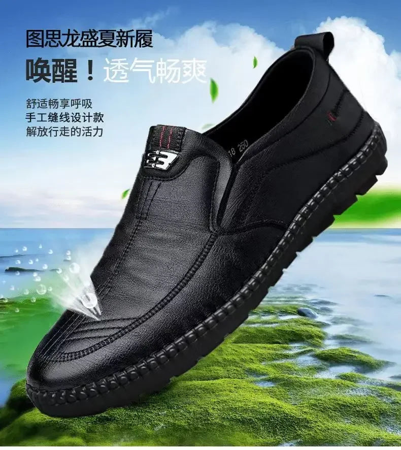 Mens PU Leather Loafers Non Slip Walking Flats - Empire P.E