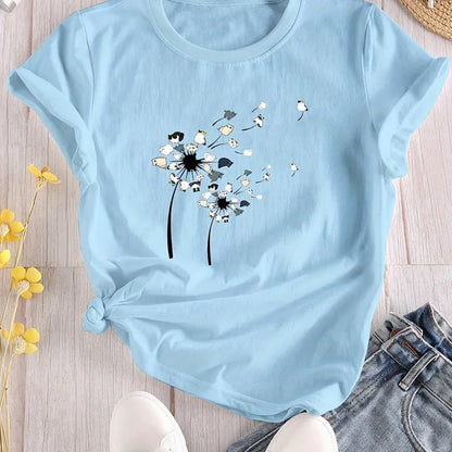 2024 New Women's Flower Print Party T-shirt